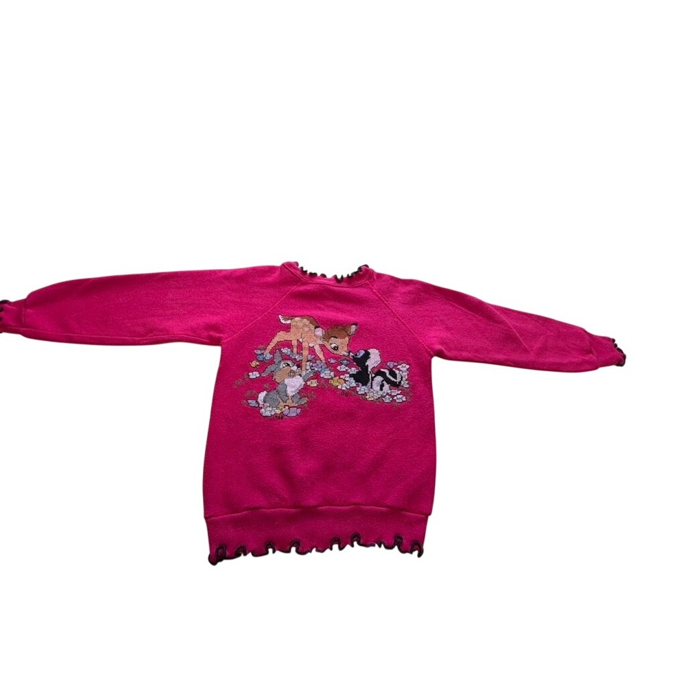 VTG! Style Kids Bambi Thumper Flower Cross Stitch Pink Sweatshirt Lettuce Edge